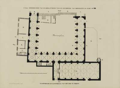 214496 Plattegrond van de kruisgang, het leesmuseum en de grote kapittelzaal van de Domkerk te Utrecht.N.B. De ...